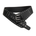 Ceinture corset large Y2K style punk en cuir PU noir avec clous argentés et boucle à ardillon - Noir / 113CM