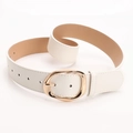 Chic women's white PU leather belt with irregular oval gold buckle for denim - White