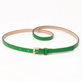 Slim green leather belt for women featuring a gold square buckle and adjustable holes - Green
