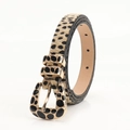 Y2K leopard print hair-on-hide belt with a gold decorative buckle for women - Leopard Khaki