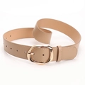 Beige faux leather waist belt with gold oval buckle and white contrast stitching - Khaki