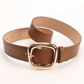 Cintura da donna in pelle marrone scuro 3,8 cm con fibbia quadrata dorata lucida - Cammello