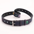 Blue denim style belt with colorful floral metal eyelets and silver square buckle - Blue