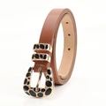 Brauner Damen-Leoparden-Gürtel mit goldener Schnalle und schwarzen ovalen Details - Camel