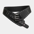 Cintura a corsetto larga nera Y2K punk in ecopelle con borchie argentate e fibbia tonda - 113CM / Nero