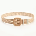 Ceinture tressée en paille beige pour femme avec boucle carrée assortie - Khaki