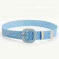 Ceinture tressée ajourée bleu clair avec boucle carrée pour robes et jeans femme - Bleu