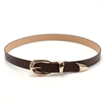 Slim dark brown leather belt with gold metal buckle and tip decoration for jeans - Coffee