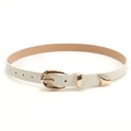 Ceinture fine blanc crème pour femme avec boucle et embout en métal doré - Blanc