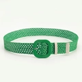 Ceinture tressée vert émeraude avec boucle carrée et passants beiges contrastés - Vert