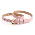 Minimalist light pink leather belt for women with elegant golden metal buckle and stitching - Pink