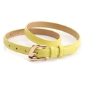 Minimalist light yellow leather belt for women with elegant pale gold metallic buckle - Yellow
