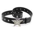 Punk black leather belt featuring star studs and a large vintage star buckle - Black