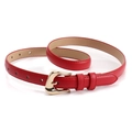 Sleek red skinny belt with a polished gold alloy buckle and fine stitching details - Red