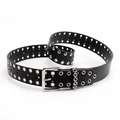 Cintura punk in pelle nera con doppi occhielli in metallo argento e fibbia lucida - Nero