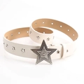 White punk style belt for women featuring silver star studs and vintage star buckle - White