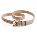 Minimalist light brown leather belt with gold buckle and white stitching for women - Khaki
