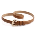 Minimalist camel leather belt for women with elegant golden horseshoe pin buckle - Camel