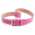 Cintura punk in pelle PU rosa con doppia fila di occhielli in metallo argento - Rosa Rosso