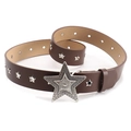 Vintage brown punk belt with silver star rivets and large embossed star buckle - Coffee