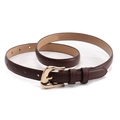 Minimalist dark brown thin faux leather belt with irregular golden buckle for women - Coffee