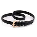 Minimalist black faux leather belt with a fluid gold metal buckle for women - Black