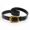 Women's black leather belt with matte gold irregular buckle and grainy texture finish - Black