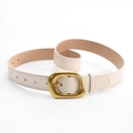 Chic cream white leather belt with a vintage irregular oval gold buckle for women - Beige
