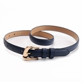 Minimalist navy blue slim belt for women featuring a polished gold horseshoe buckle - Navy Blue
