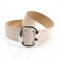 Beigefarbener Punk-Ledergürtel für Damen mit Nieten und großer silberner G-Schnalle - Beige