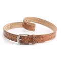 Light brown faux leather belt with metal studs and diamond cut-outs for women - Camel