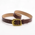 Vintage dark brown leather belt featuring a unique irregular gold buckle for women - Coffee