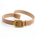 Camel faux leather belt with a matte gold irregular buckle and white stitching detail - Khaki