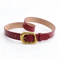 Women's slim burgundy leather belt with gold square buckle and fine stitching details - Red
