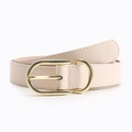 Cintura chic in pelle beige da donna con fibbia rotonda in oro lucido per jeans - Beige