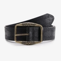 Vintage Ledergürtel in Schwarz mit Blumenprägung und bronzefarbener Metallschnalle - Schwarz