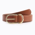 Cintura classica da donna in pelle marrone con elegante fibbia a U dorata - Cammello
