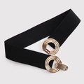 Ceinture élastique noire pour femme avec boucle métallique à double anneau doré - Noir