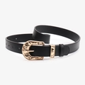 Cintura in pelle nera con fibbia martellata dorata e stile bohémien vintage - Nero