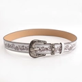 Vintage white leather western belt with brown floral embossing and silver buckle - White