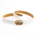 Cintura da donna in pelle bianca con fibbia Julum dorata ovale e finitura lucida - Bianco Con Fibbia Dorata