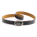 Classic black leather belt with silver oval buckle featuring the Julun art logo - Silver Buckle Black