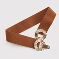 Cintura elastica marrone scuro da donna con fibbia metallica a doppio anello dorato - Cammello