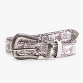 Cinturón vintage blanco con mariposas grabadas y hebilla plateada estilo western - Blanco