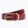 Minimalist deep red leather belt for women with polished gold metal buckle for jeans - Red