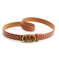 Cintura da donna in pelle marrone scuro con trama a rombi e fibbia dorata - Fibbia Dorata Cammello