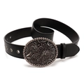 Black western faux leather belt for women with rhinestone floral buckle and metal eyelets - Rhinestone Round Floral Buckle (965) - Black
