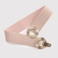 Cinturón elástico rosa claro con purpurina y hebilla de doble anillo dorado cruzado - Rosa Perlado