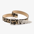 Cintura leopardata vintage in stile western con fibbia in metallo argento inciso - Leopardo Beige