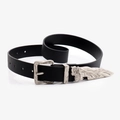 Cintura vintage in pelle nera con fibbie e puntali in argento inciso a forma di sirena - Nero